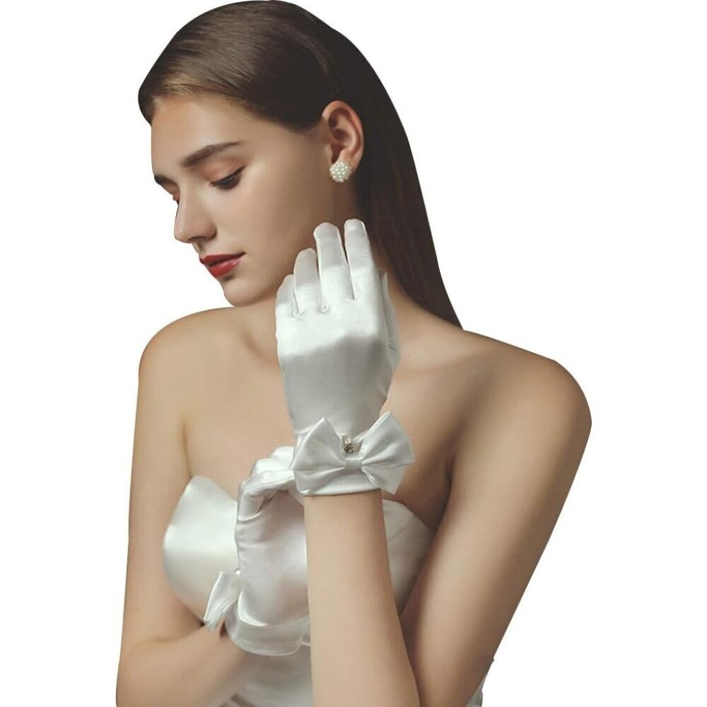 Women's Lvory-05042 Short Length Satin Wrist Gloves Stretchy Wedding Party Prom